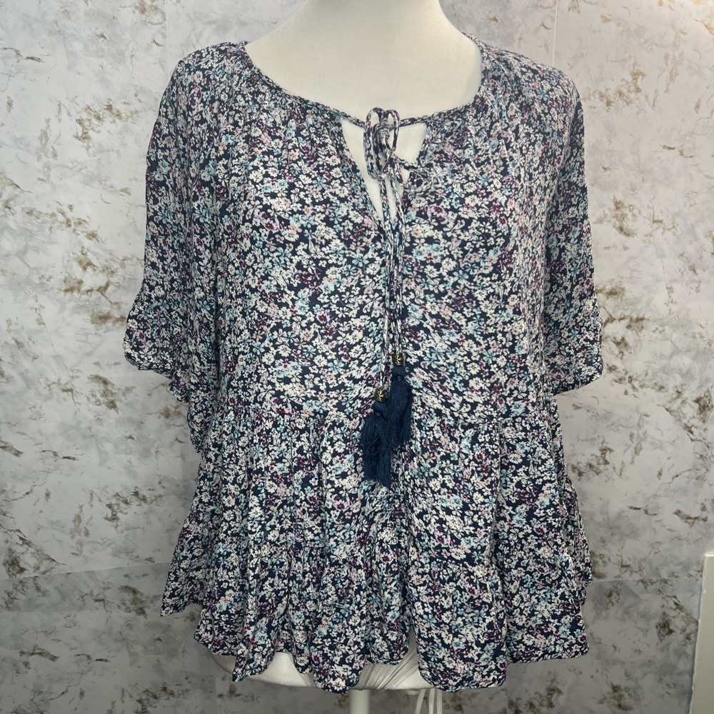 Rewind Misses' Rewind Scoop Neck Smocked Babydoll Top